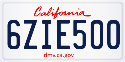 CA license plate 6ZIE500