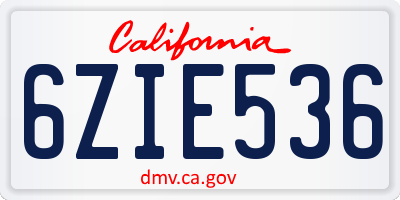 CA license plate 6ZIE536