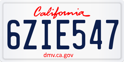CA license plate 6ZIE547