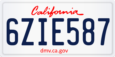 CA license plate 6ZIE587