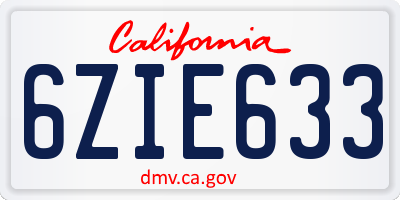 CA license plate 6ZIE633