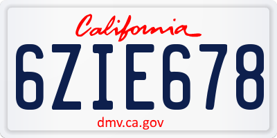 CA license plate 6ZIE678
