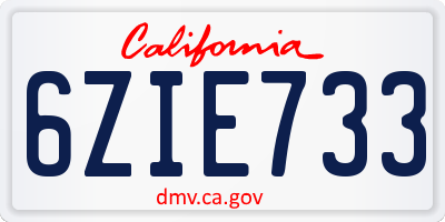 CA license plate 6ZIE733