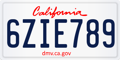 CA license plate 6ZIE789
