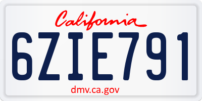 CA license plate 6ZIE791
