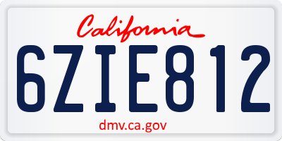 CA license plate 6ZIE812