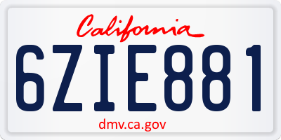 CA license plate 6ZIE881