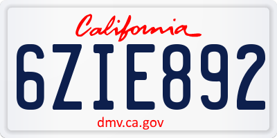 CA license plate 6ZIE892
