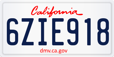 CA license plate 6ZIE918
