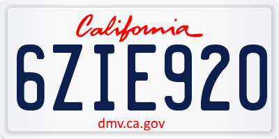 CA license plate 6ZIE920