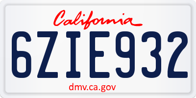 CA license plate 6ZIE932