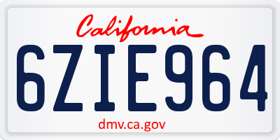 CA license plate 6ZIE964