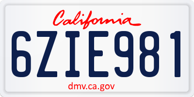 CA license plate 6ZIE981