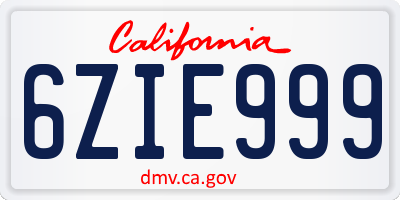CA license plate 6ZIE999