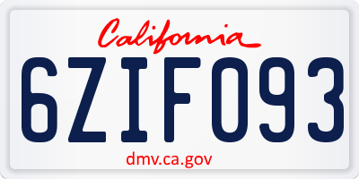 CA license plate 6ZIF093