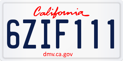 CA license plate 6ZIF111