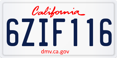 CA license plate 6ZIF116