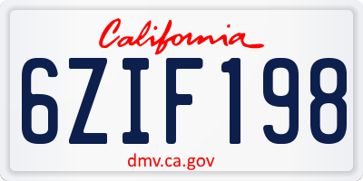CA license plate 6ZIF198