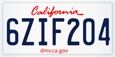CA license plate 6ZIF204