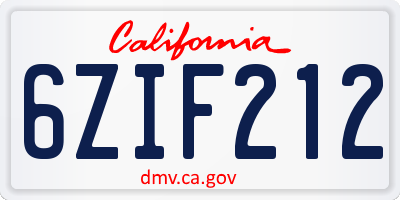 CA license plate 6ZIF212