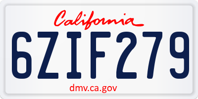 CA license plate 6ZIF279