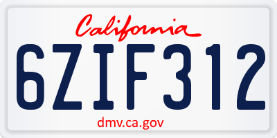 CA license plate 6ZIF312