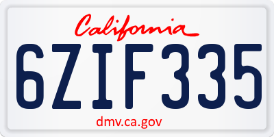 CA license plate 6ZIF335