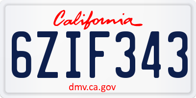 CA license plate 6ZIF343