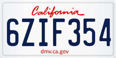 CA license plate 6ZIF354