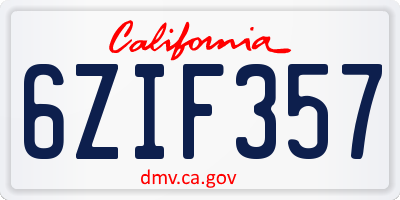 CA license plate 6ZIF357