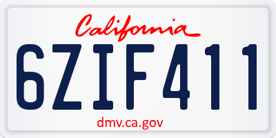 CA license plate 6ZIF411