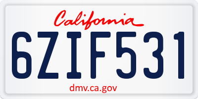 CA license plate 6ZIF531
