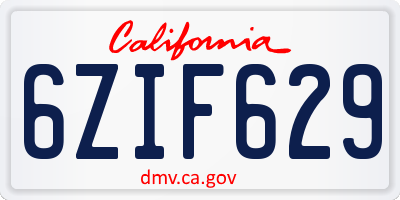 CA license plate 6ZIF629