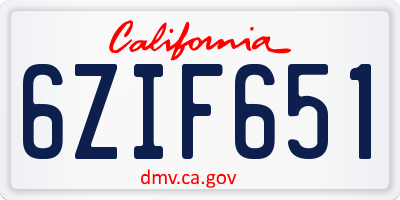 CA license plate 6ZIF651