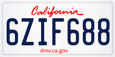 CA license plate 6ZIF688