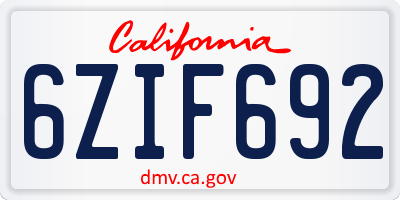 CA license plate 6ZIF692