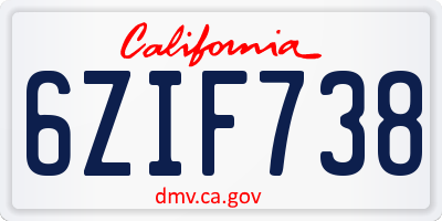 CA license plate 6ZIF738
