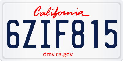 CA license plate 6ZIF815