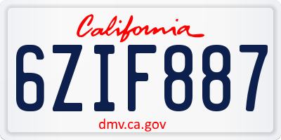 CA license plate 6ZIF887