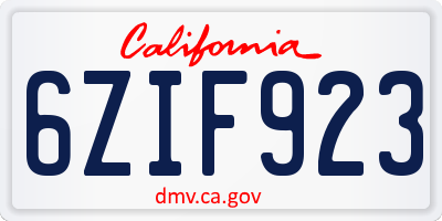 CA license plate 6ZIF923