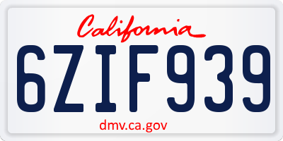 CA license plate 6ZIF939