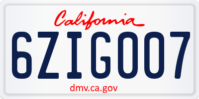 CA license plate 6ZIG007