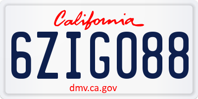 CA license plate 6ZIG088