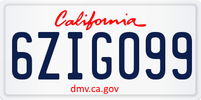 CA license plate 6ZIG099