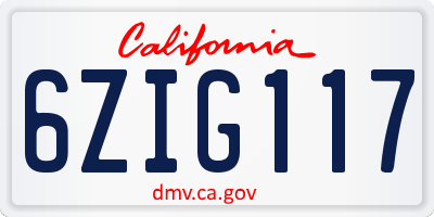 CA license plate 6ZIG117