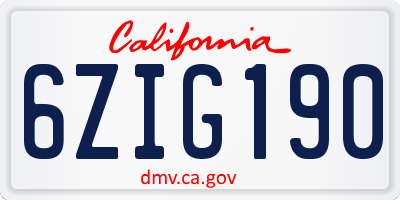 CA license plate 6ZIG190