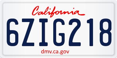 CA license plate 6ZIG218