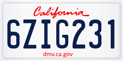 CA license plate 6ZIG231
