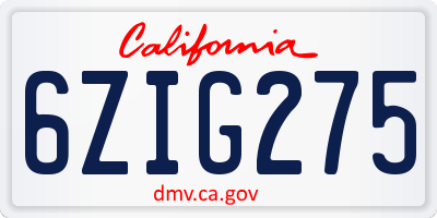 CA license plate 6ZIG275