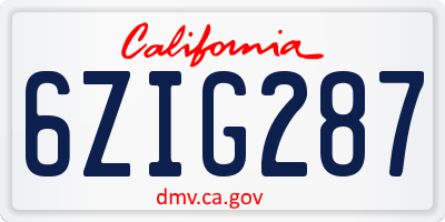 CA license plate 6ZIG287